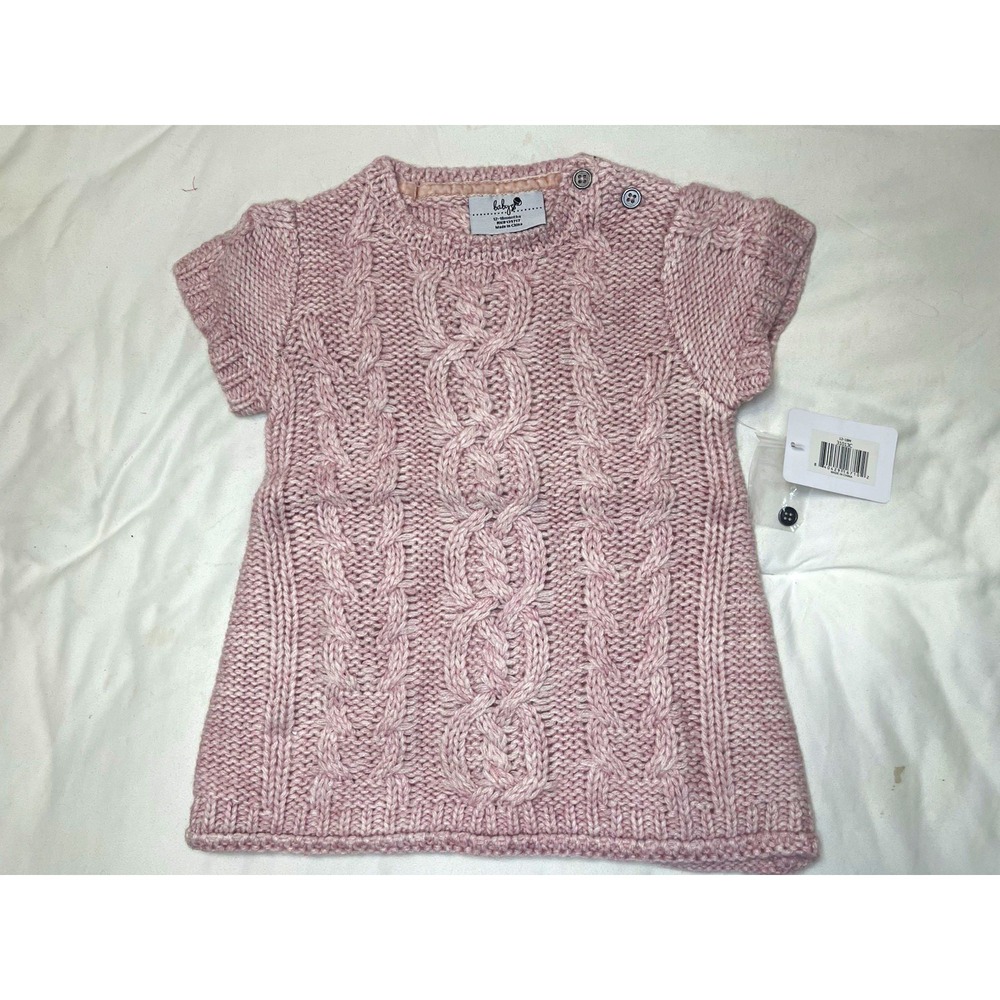Pink Cable-Knit Sleeveless Pullover Sweater, Crew Neck, 12-18Months Wool